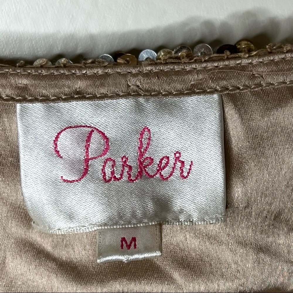 Parker Silk Gold Sequin Mini Dress Party Racerback Sz M - Picture 6 of 9